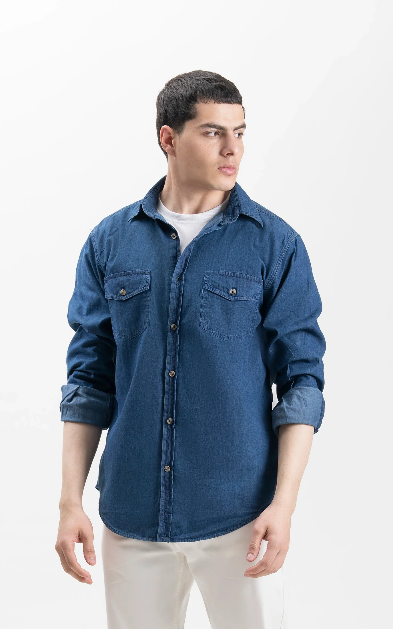 SMART FIT DENIM CASUAL SHIRT DARK BLUE - Image 3